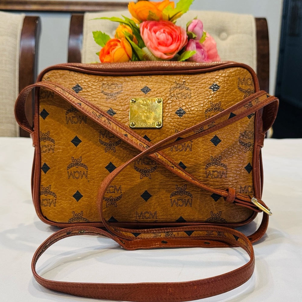 MCM Brown Crossbody Bag with Gold Plate